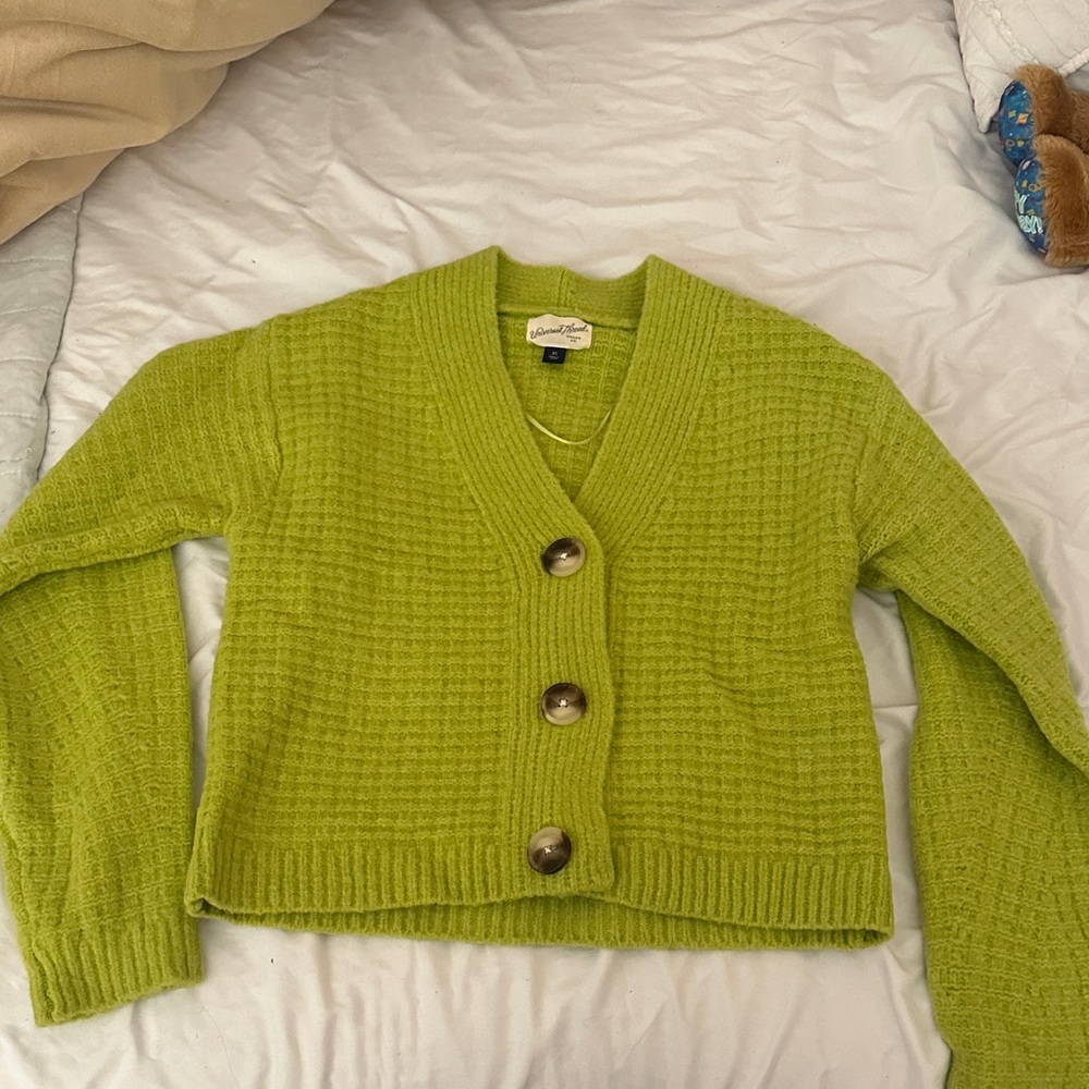 Anthropologie Lime Green Cardigan Sweater
